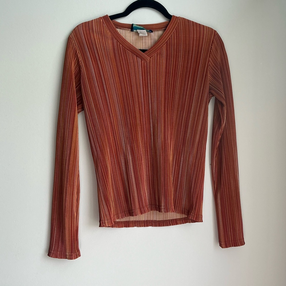 Hipwear Ribbed Striped Long Sleeve Top Y2K Fitted Stretch Retro Women’s L